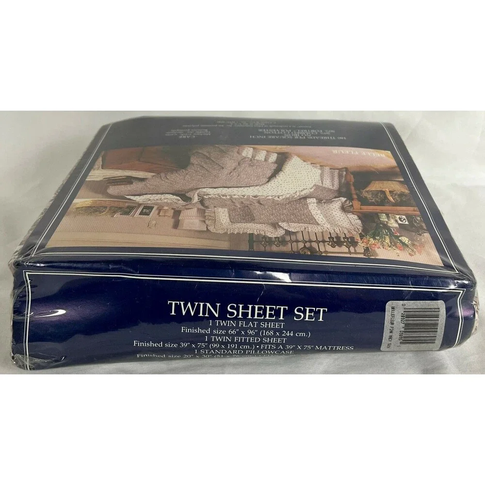 Twin Bedding Sheet Set Cottage Chic & Shabby Floral Pink Print w/Ruffles NIP VTG